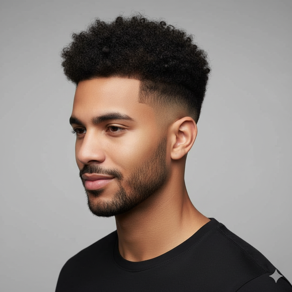 Curly Low Taper Fade haircut showcasing natural curl texture and fade