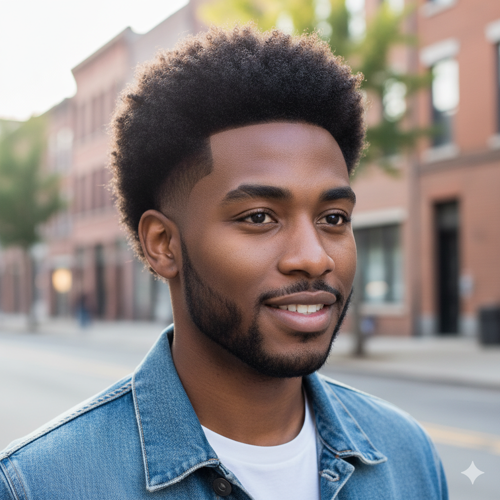 Low Taper Fade Afro showing natural texture with clean fade