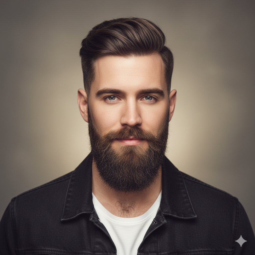 Low Taper Fade with well-groomed beard showing coordinated styling