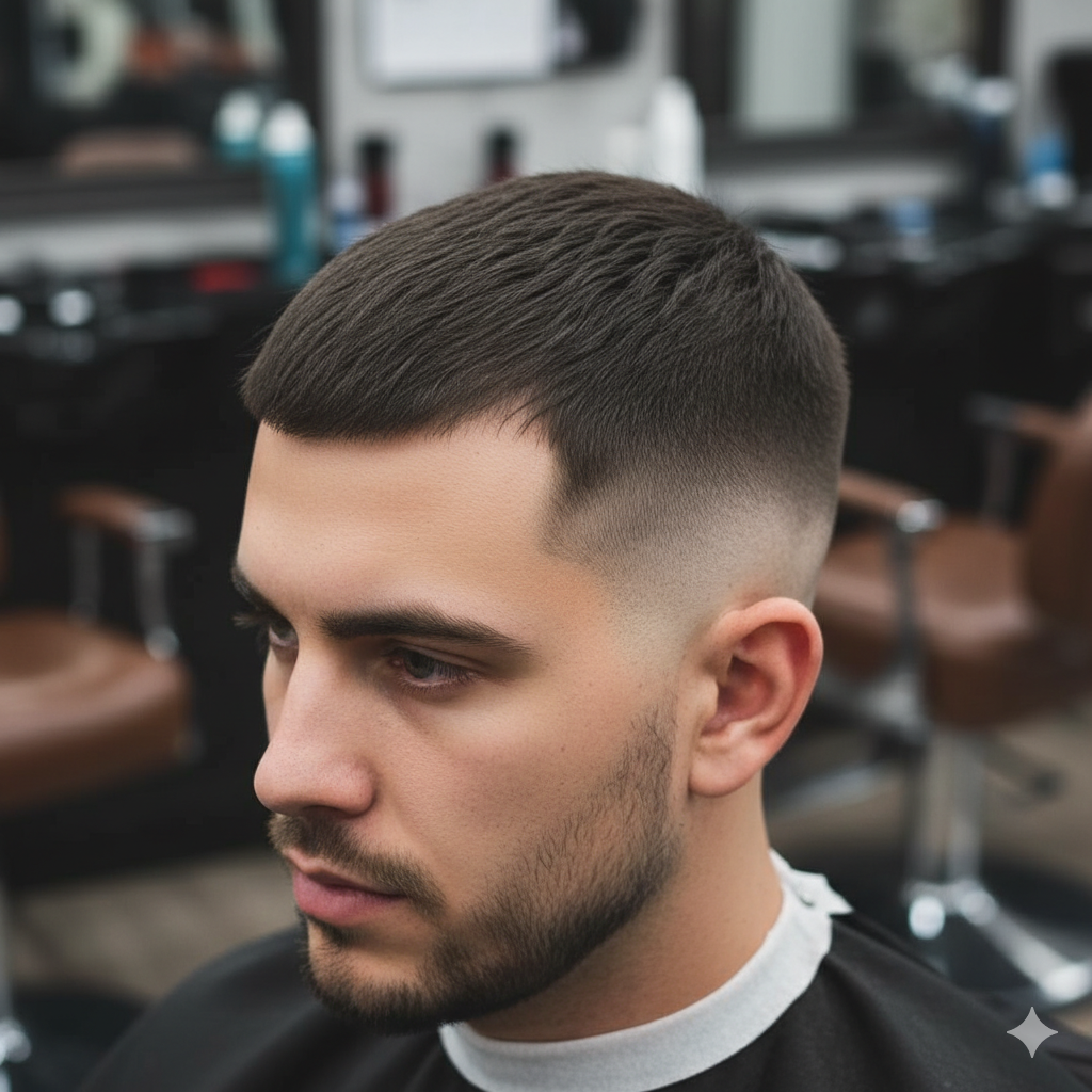 Low Taper Fade Buzz showing short buzz cut with clean fade