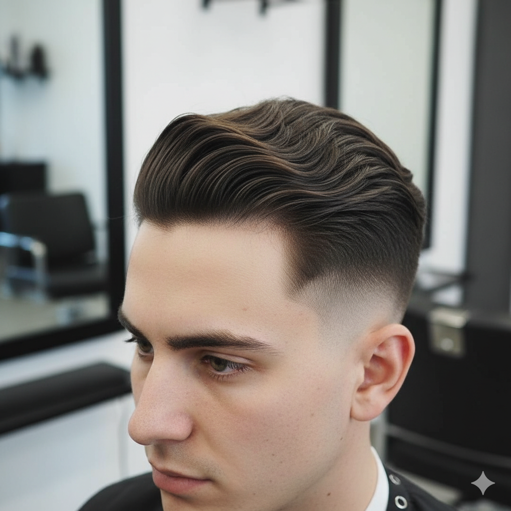 Low Taper Fade Comb Over showing classic styling with modern fade